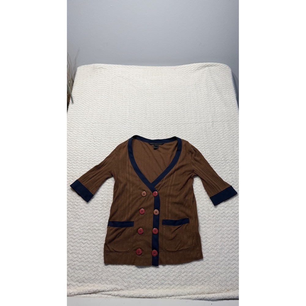 Marc by Marc Jacobs Brown Navy Double Breasted Short Sleeve Cardigan Small